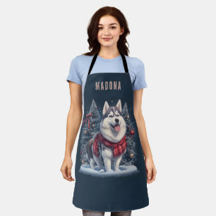 Tablier Nom personnalisé Noël Husky Chien Magie