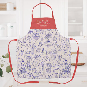 Tablier Nom personnalisé Nourriture mignonne dessinée à la