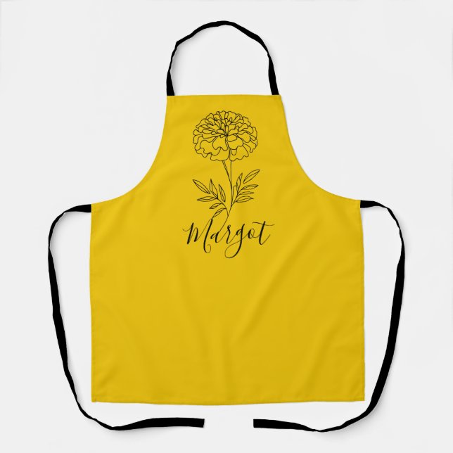 Tablier Nom personnalisé Octobre Marigold Flower de naissa (Recto)