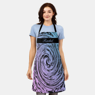 Tablier Nom personnalisé Pink Blue Swirls Abstrait Motif C