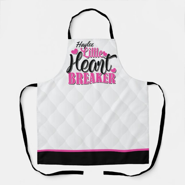 Tablier Nom personnalisé Pink Little Heart Breaker (Recto)