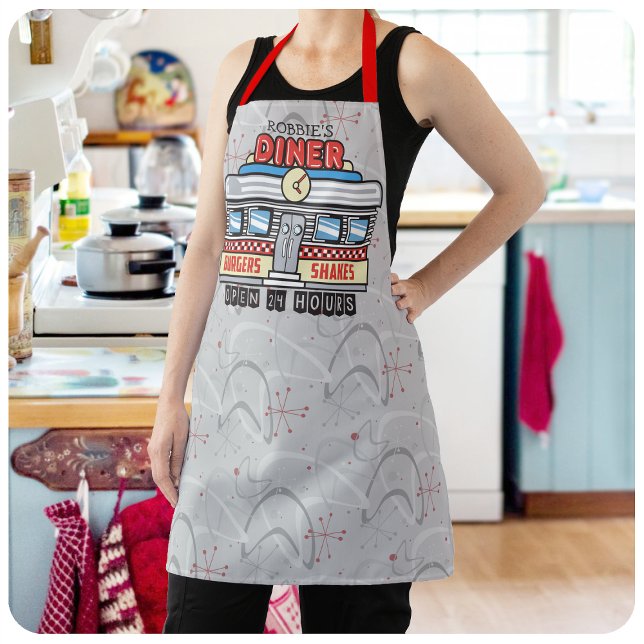 Tablier NOM Personnalisé Retro les années 50 Diner Signé C (Créateur téléchargé)
