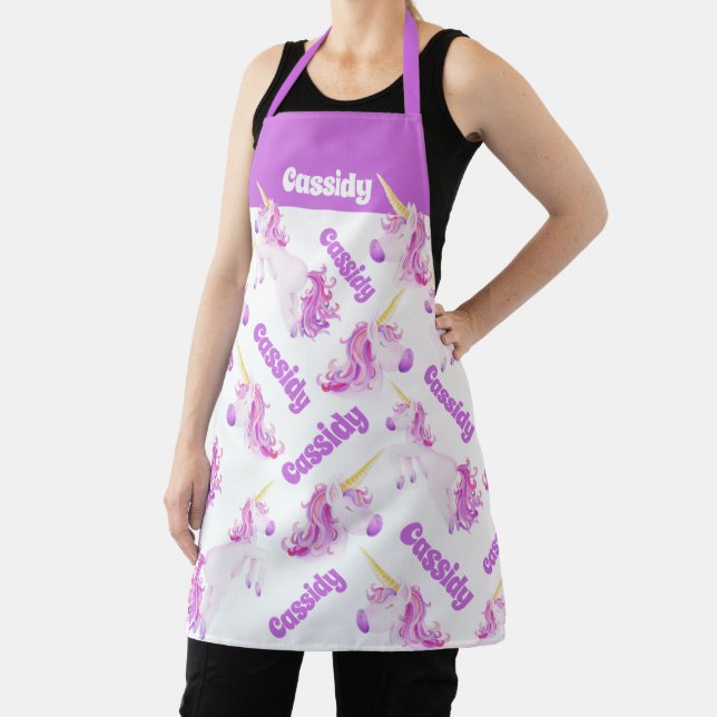 Tablier Nom personnalisé rose violet de Unicorns (Insitu)
