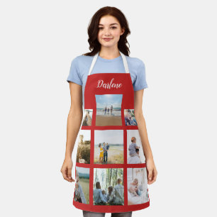 Tablier Nom Personnalisé Rouge Photo Collage Cadeau Person
