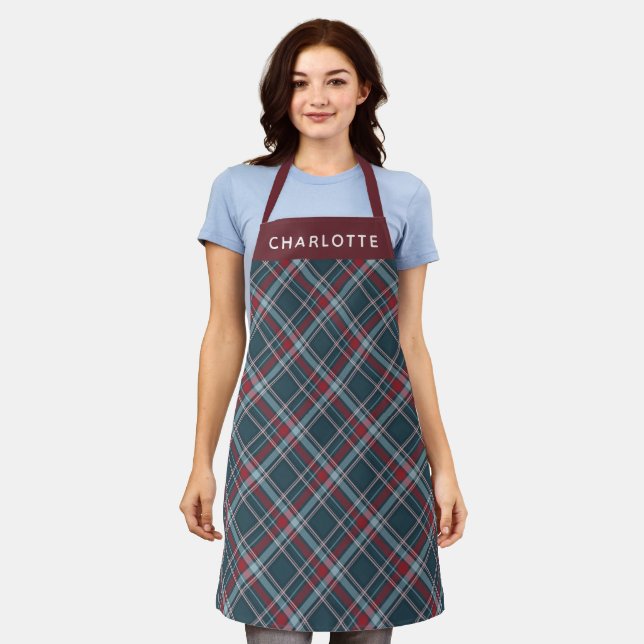 Tablier Nom personnalisé Tartan Plaid Rouge Vert Noël (Porté)