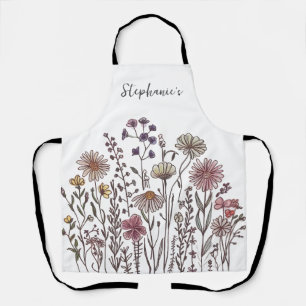 Tablier Nom personnalisé tendance Fleur sauvage aquarelle