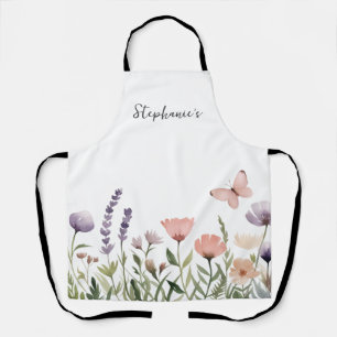 Tablier Nom personnalisé tendance Fleur sauvage aquarelle