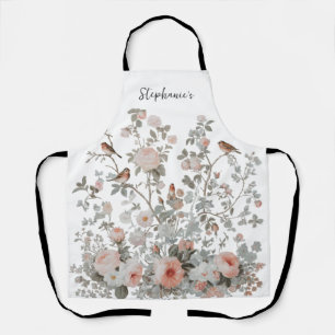 Tablier Nom personnalisé tendance fleurs sauvages et oisea