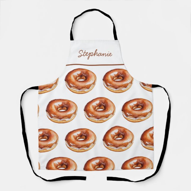 Tablier Nom personnalisé tendance Watercolor Motif Donut (Recto)