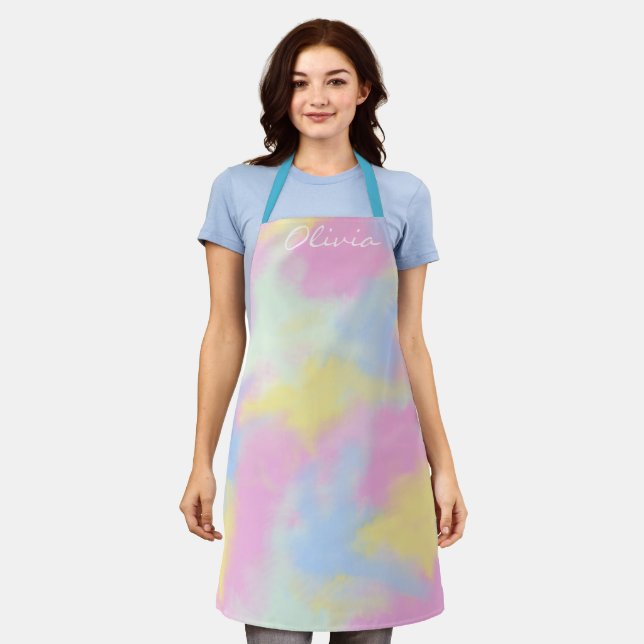 Tablier Nom personnalisé Tie Dye Rainbow Mens Femme (Porté)