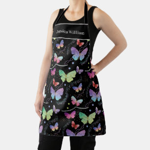 Tablier Nom personnel Élégant Papillons violets brillants