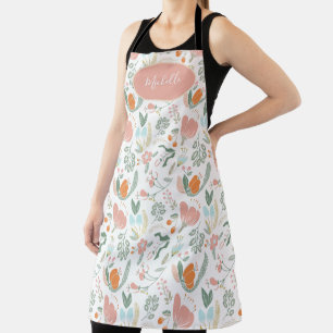 Tablier Nom rose pastel pastel botanique mignon