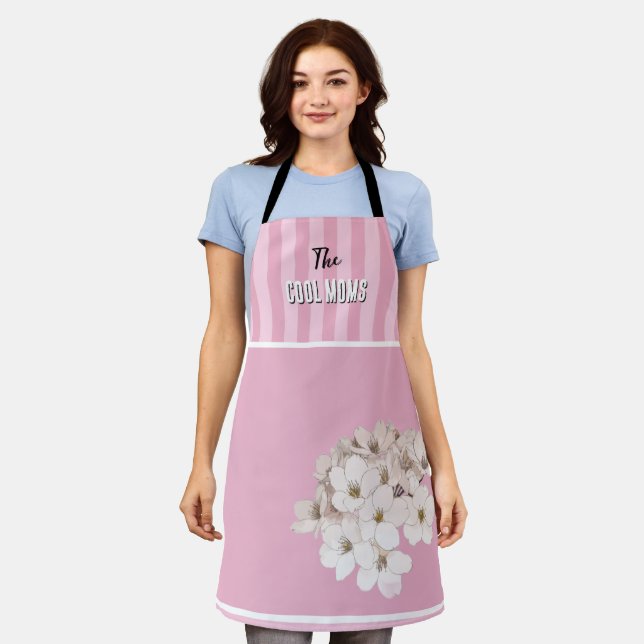 Tablier Nom Script Vintage Rayure Rose (Porté)