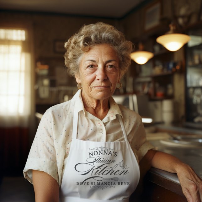 Tablier Nonna's Italian Kitchen Pretty Typography  (Nonna's Italian Kitchen Pretty Typography on White Apron)