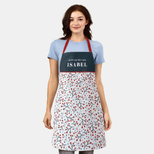 Tablier Nordique Art Berry Branches Rouge Bleu Noël