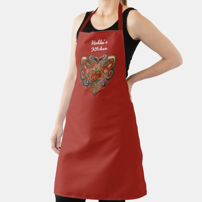 Tablier Norwegian Rosemaling Folk Art Heart Personnalisé (Insitu)