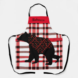 Tablier Norwood Rustique Ours Noir Silhouette Sur Plaid