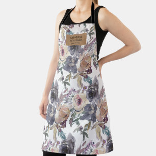 Tablier nostalgique indigo blush floral salon monogramme