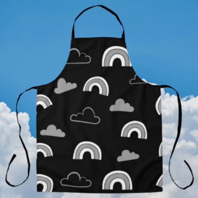 Tablier Nuages gris et arcs-en-ciel sur aire noire (Créateur téléchargé)