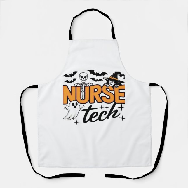 Tablier Nurse Tech - Halloween - avec squelette, sorcière  (Recto)