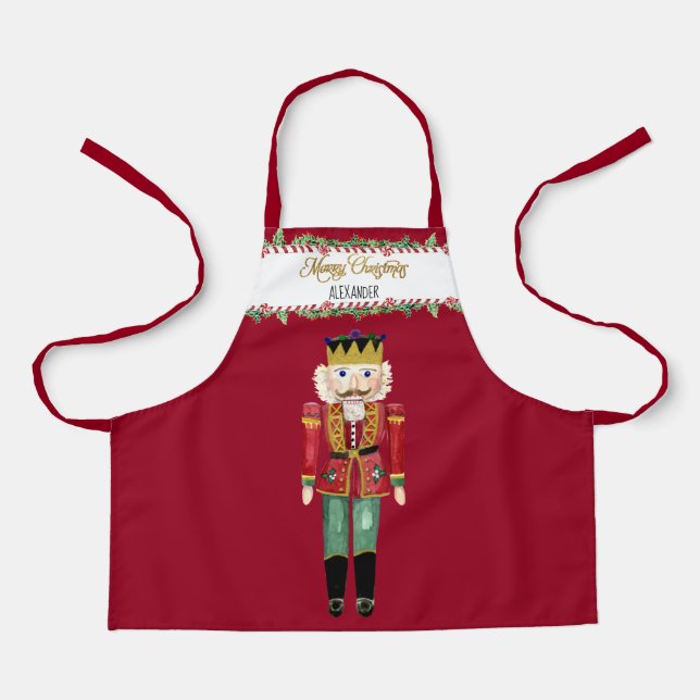 Tablier Nutcracker Joyeux Sucre de canne de Noël Holly w N (Recto)