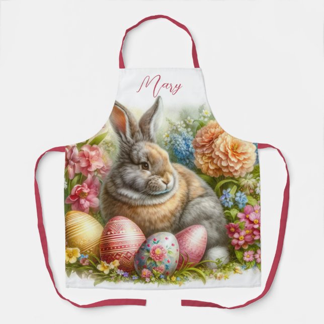 Tablier Oeufs de Pâques et lapin de vacances imprimés part (Recto)