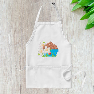 Tablier Oeufs en Bleu avec Fleurs et Coeur