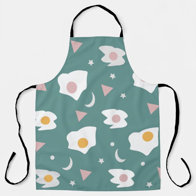 Tablier Oeufs Lune Étoiles Dîner Motif Green Apron (Recto)