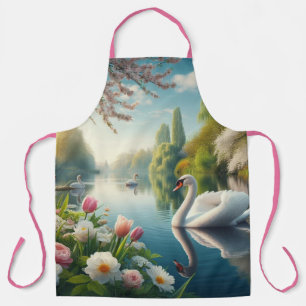 Tablier OEuvre d'art printanière du lac des cygnes floraux