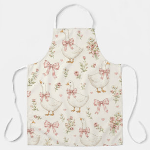 Tablier Oie Vintage et Nœud Gingham Bleu