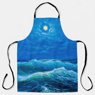 Tablier  oil painting showing waves in ocean or sea on can