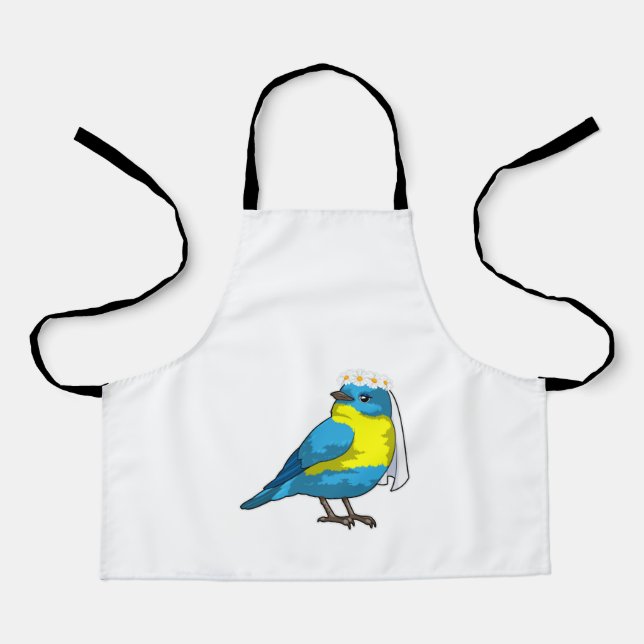 Tablier Oiseau comme mariée avec couronne de fleurs (Recto)