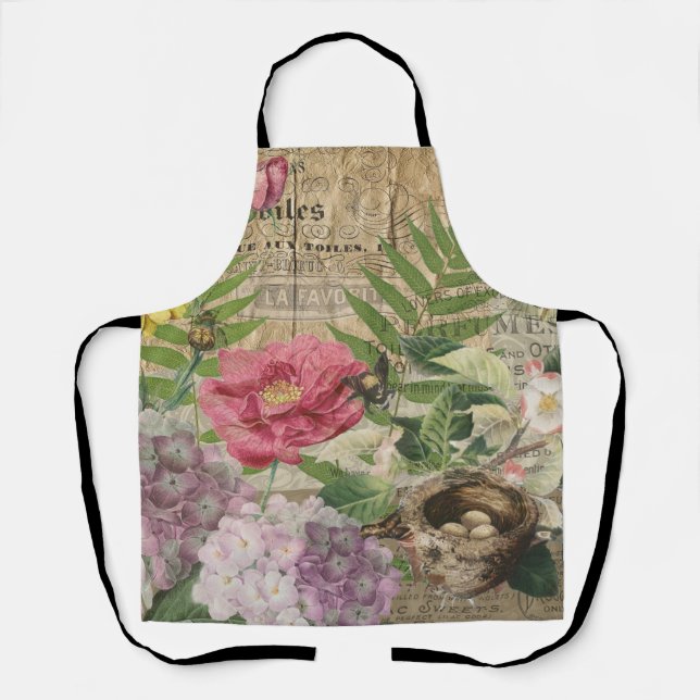 Tablier Oiseau Nid Floral Jardin Fleur Papillon Art (Recto)