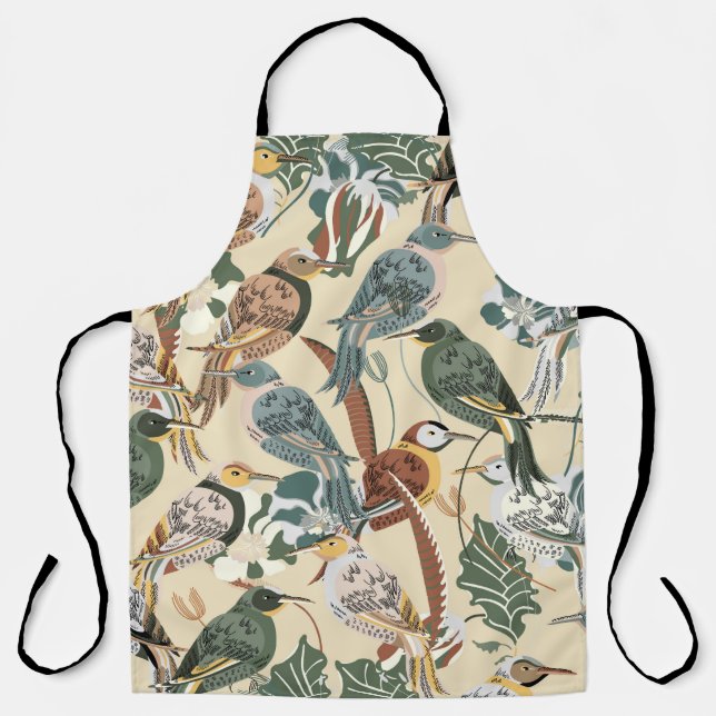 Tablier Oiseaux exotiques : Impression Tropicale Sans Mer. (Recto)