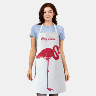 Tablier Oiseaux vintage, un flamant rose avec une patte le