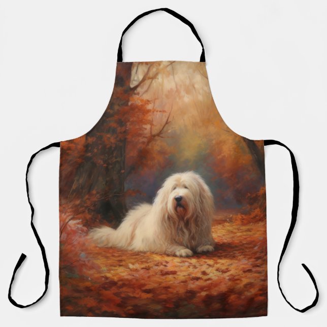 Tablier Old English Sheepdog en automne Leaves Fall Inspir (Recto)