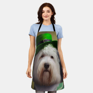Tablier Old English Sheepdog en tenue de la Saint-Patrick