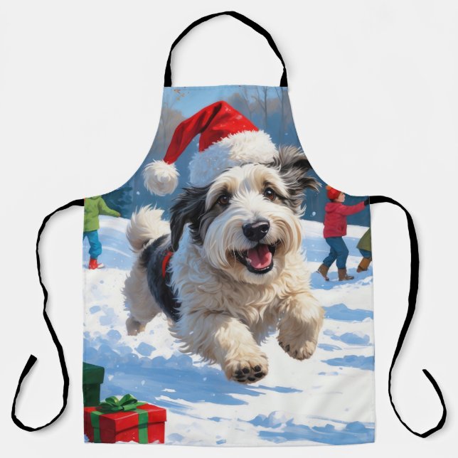 Tablier Old English Sheepdog Running in Snow Christmas Cas (Recto)