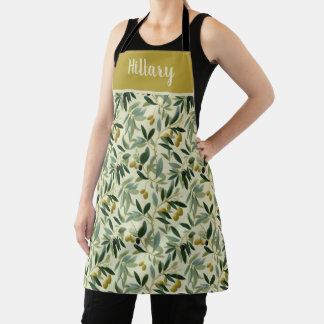 Tablier Olive Branch Monogram Name All-Over Print Apron