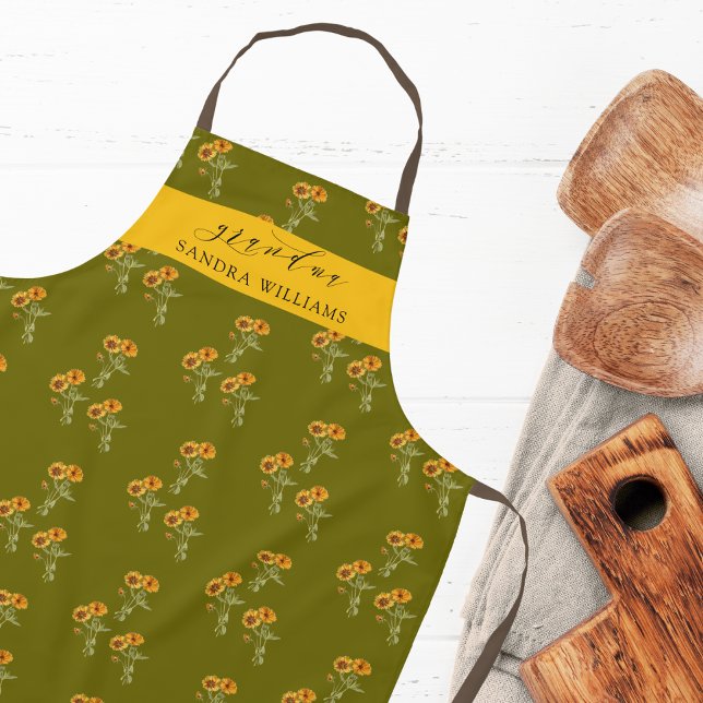 Tablier Olive Green Grandma stylish floral pattern apron (Créateur téléchargé)