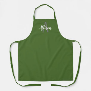 Tablier Olive vert moderne Script Monogramme Nom Femme