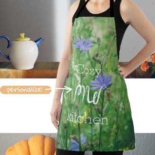 Tablier Ombre d'été verte avec fleurs bleues