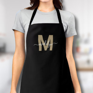 Tablier Or Noir Minimaliste Moderne Élégant Monogramme