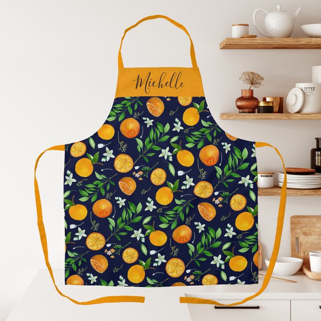 Tablier Orange Citrus été Floral Motif botanique (In situ)