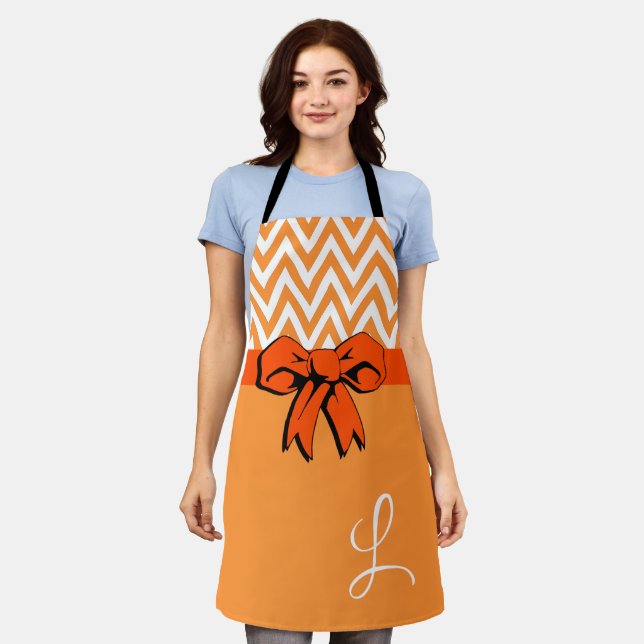Tablier Orange et blanc Citrouille épice Faux Bow Personna (Porté)