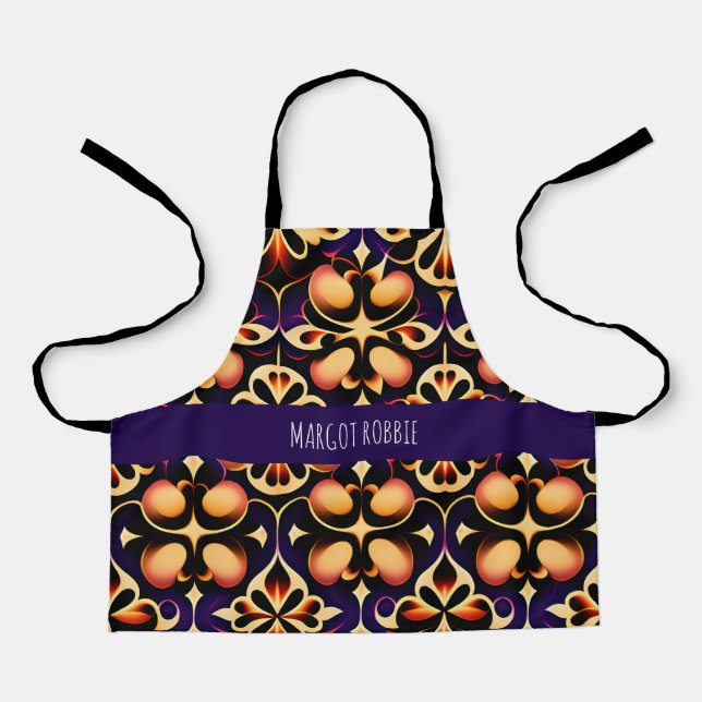 Tablier Orange Fleurs 3V gouttes motif floral (Recto)