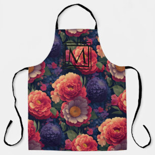 Tablier Orange floral violet fleurs mum peony floral