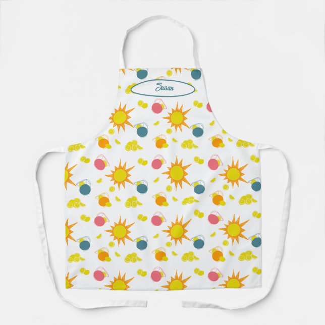 Tablier Orange jaune rose Turquoise soleils citrons Pitche (Recto)