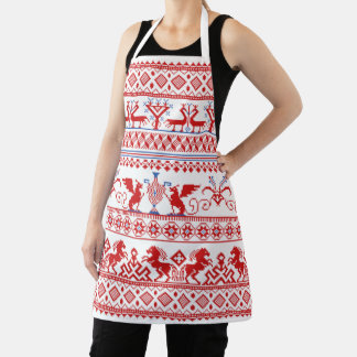 Tablier Ornement traditionnel russe rouge