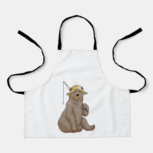 Tablier Ours à la pêche avec une baguette de pêche (Recto)